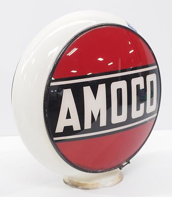 Amoco gas pump globe. (2) 13.5"dia. glass Amoco lenses in glass gas pump globe - Great * * Not 