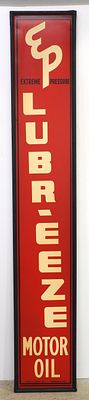 Lubr-eeze Motor Oil wood framed sign. 12"x72" SST Extreme Pressure Lubr-eeze Motor Oil wood 