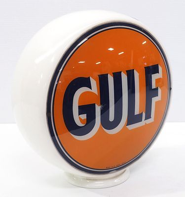 Gulf gas pump globe. (2) 12.5"dia. glass Gulf lenses in glass gas pump globe - Great * * Not 