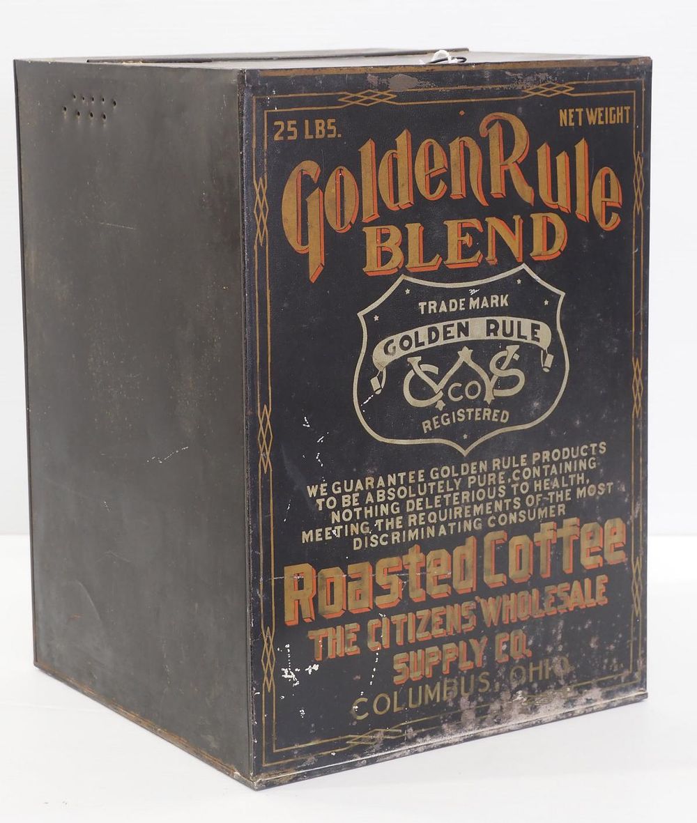 Lot 1387: 25-lb Golden Rule Coffee tin