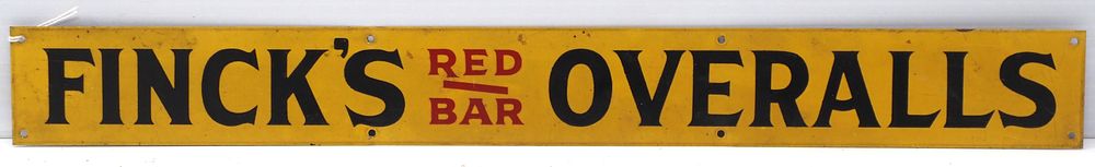 Lot 1434: Finck's Red Bar Overalls sign
