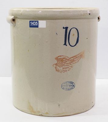 10-gallon Red Wing crock, stamped with Patented Dec. 21st, 1915 - Good, 8" crack from top on 