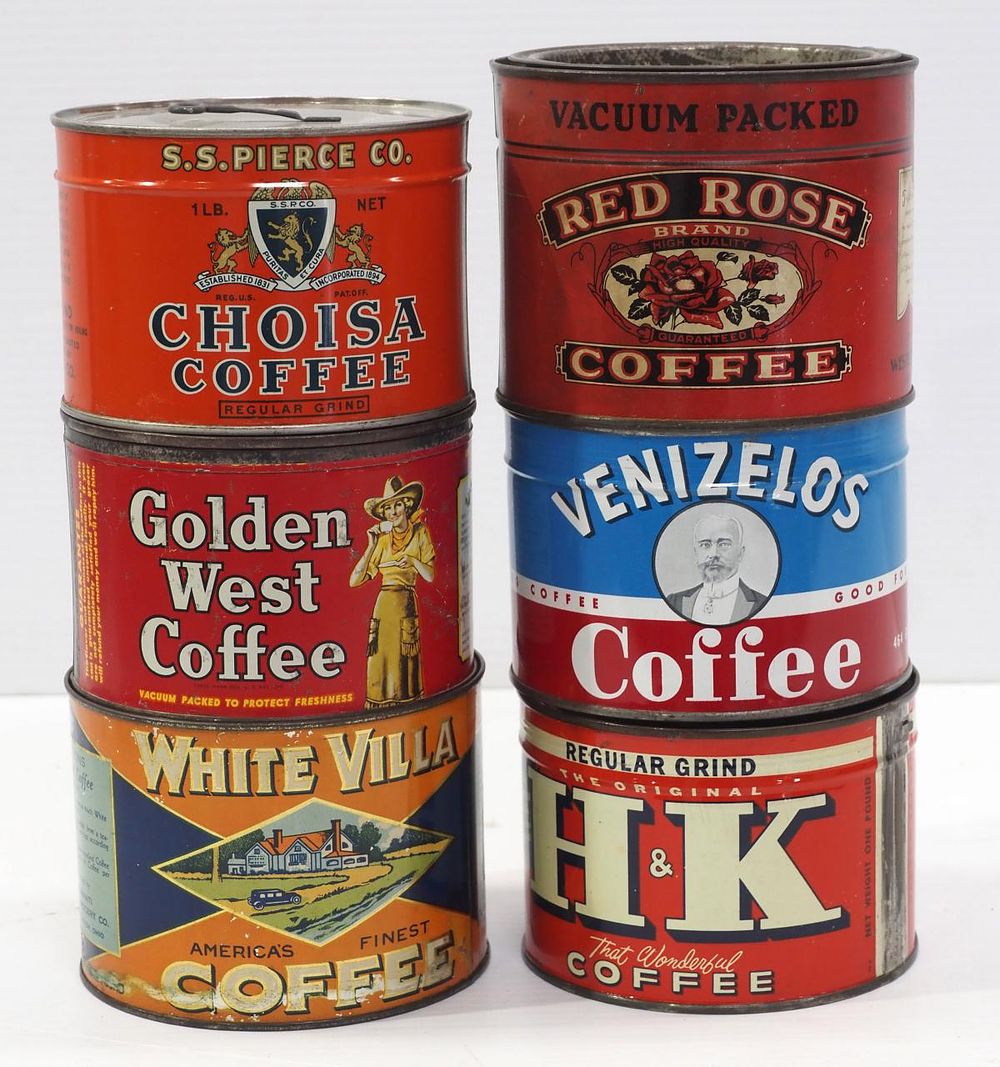 Lot 1438: (6) Colorful coffee tins