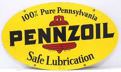 Pennzoil Safe Lubrication sign. 31"x18" DST Pennzoil Safe Lubrication sign, marked A-M 3-74 - 