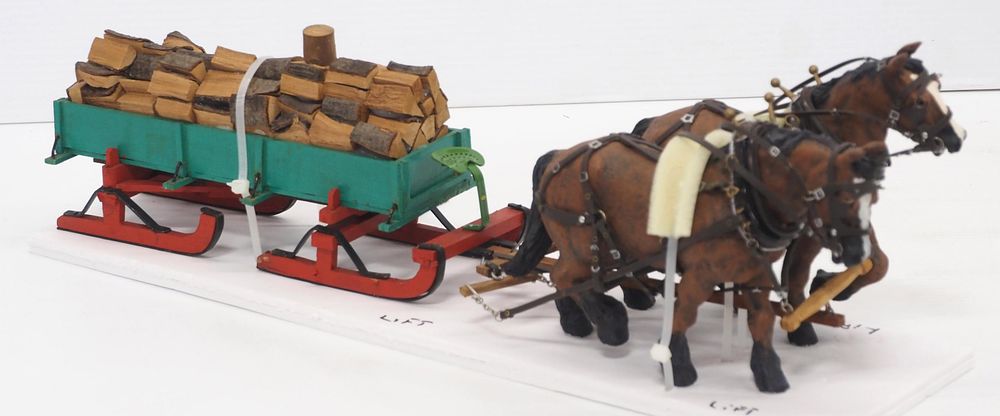 Lot 292: Custom wood sleigh and team of 2 Foxfire horses