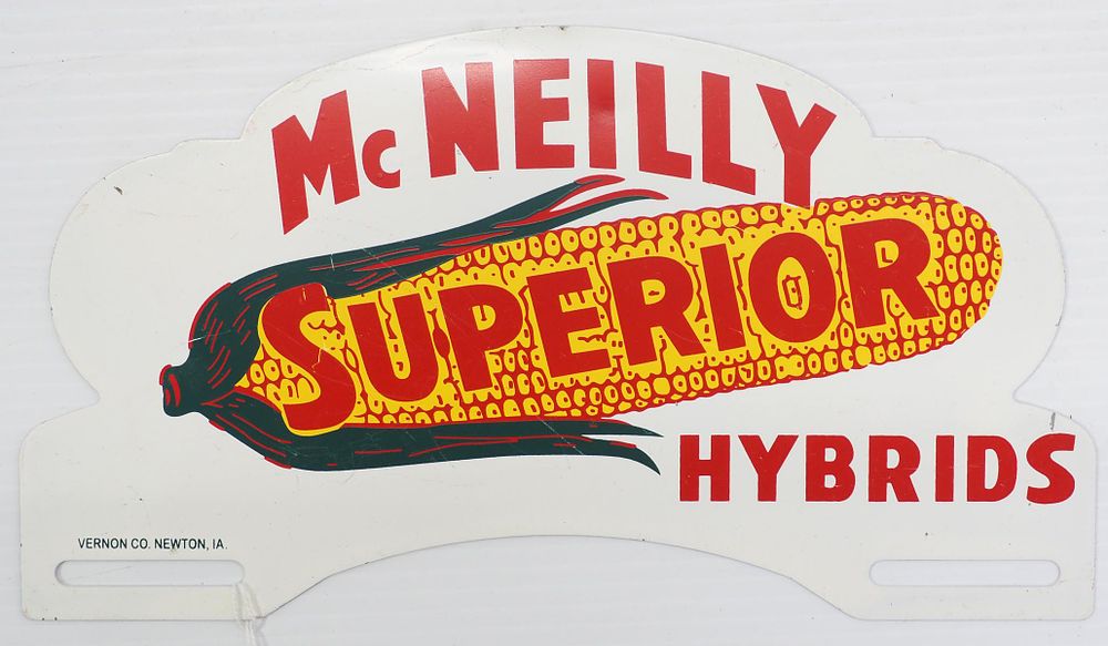 Lot 814: McNeilly Superior Hybrids license plate topper