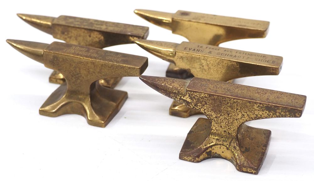 Lot 899: (5) Brass advertising anvils