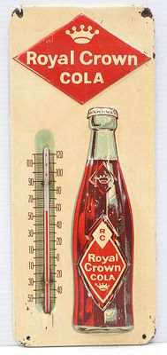 Royal Crown Cola thermometer. 5.75"x13.5" embossed tin Royal Crown Cola thermometer - Fair, not 