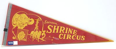 1-sided felt souvenir banner for Shrine Circus. 29"L 1-sided felt souvenir banner for Shrine Circus