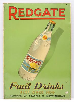 Redgate Fruit Drinks sign. 19"x27.5" SST Redgate Fruit Drinks sign - Good with some scratches 