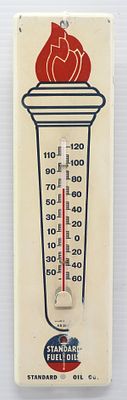 Standard Oil Co. thermometer. 3"x11.5" tin Standard Oil Co. thermometer - Fair, wear to bottom 