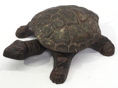 Cast iron & tin turtle-shaped spittoon, 14"L