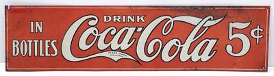 Drink Coca Cola In Bottles sign. 23.5"x5.5" SST embossed Drink Coca Cola In Bottles, 5-Cent sign 