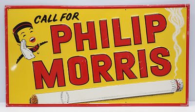 Philip Morris self-framed sign. 41.5"x23" SST embossed Philip Morris self-framed sign with 