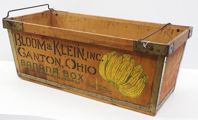 Wooden banana box for Bloom & Klein Inc., Canton, Ohio with great color, 35"x15"x13"H * * 