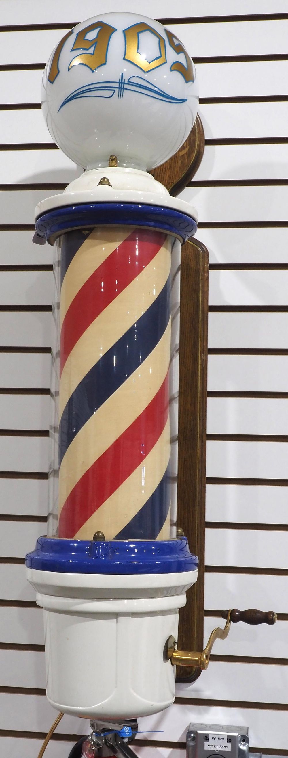 Lot 1244: WOW! Large porcelain & glass barber shop pole