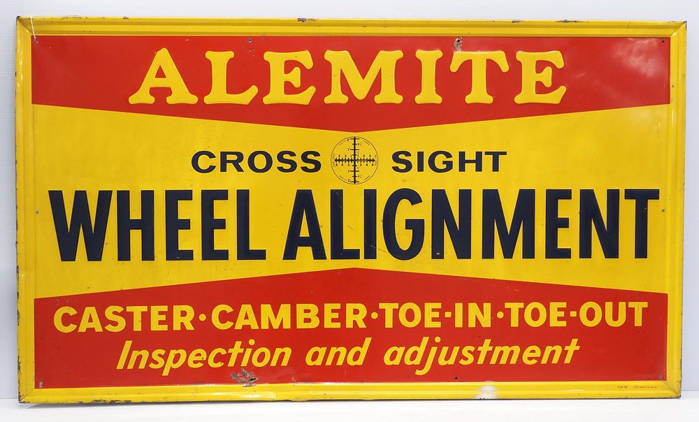 Lot 1263: Alemite Wheel Alignment self-framed sign