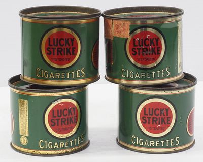 (4) Lucky Strike Cigarette round tins
