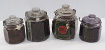 (4) Lucky Strike glass country store tobacco jars with paper labels, 5.5" & 4" dia., selling Image - 1