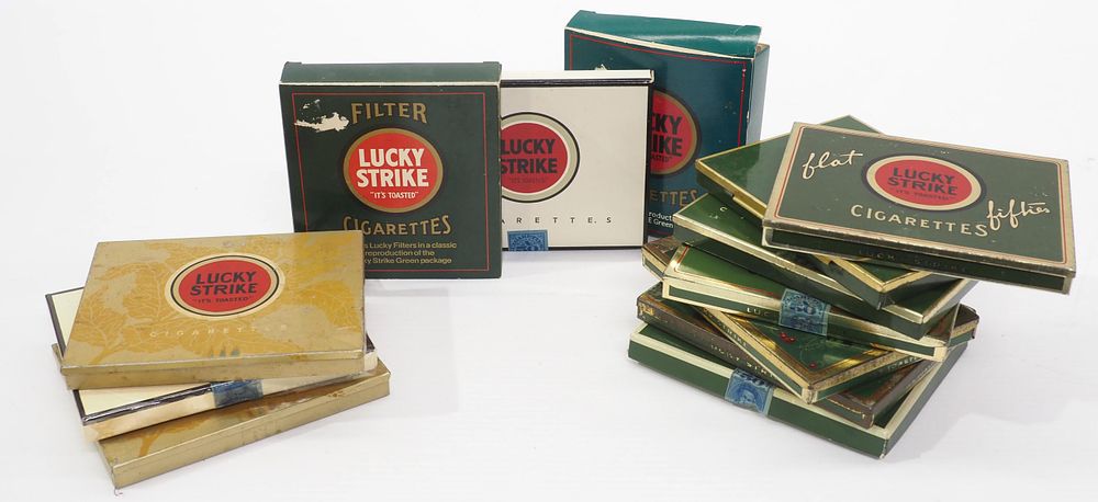 Lot 1385: (13) Lucky Strike cardboard & tin tobacco boxes