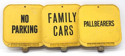 (3) Funeral Parking indicator signs by Radiator Specialty Company, Charlotte, NC