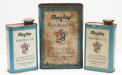 (3) Maytag Multi-Motor Oil tins