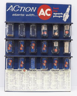 AC Spark Plug display rack. 18"x24" AC Spark Plug display rack with 18 Anchor Hocking glass jars 
