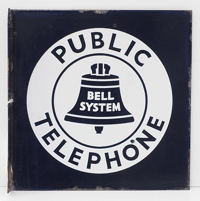 Bell System Public Telephone sign. 11"x11" DSP flanged Bell System Public Telephone sign