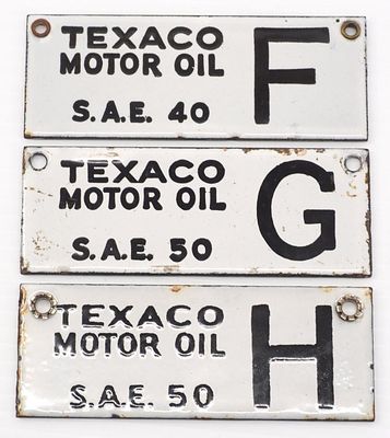 Texaco Motor Oil grade identifier tags. (3) 4"x1.5" DSP Texaco Motor Oil grade identifier tags