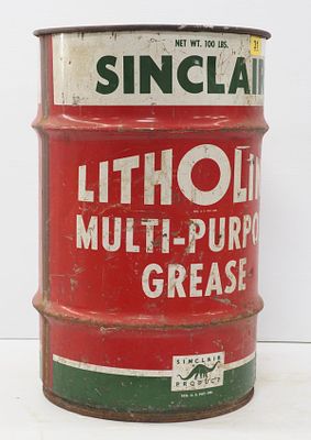 100 lb Sinclair Litholine grease barrel, no top