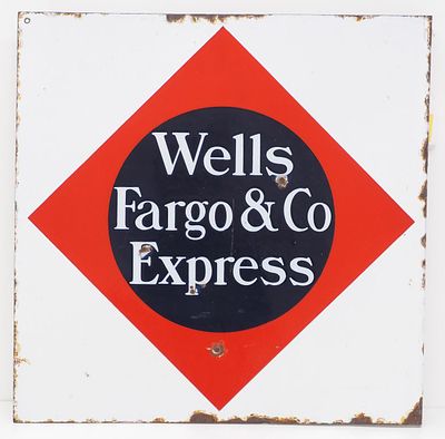 Wells Fargo & Co Express sign. 21"x21" DSP flanged Wells Fargo & Co Express sign