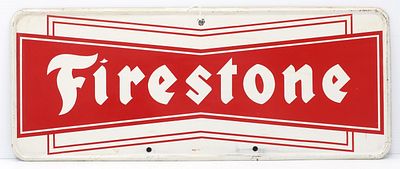 Firestone sign. 25"x10" SST Firestone sign, marked MCA 591