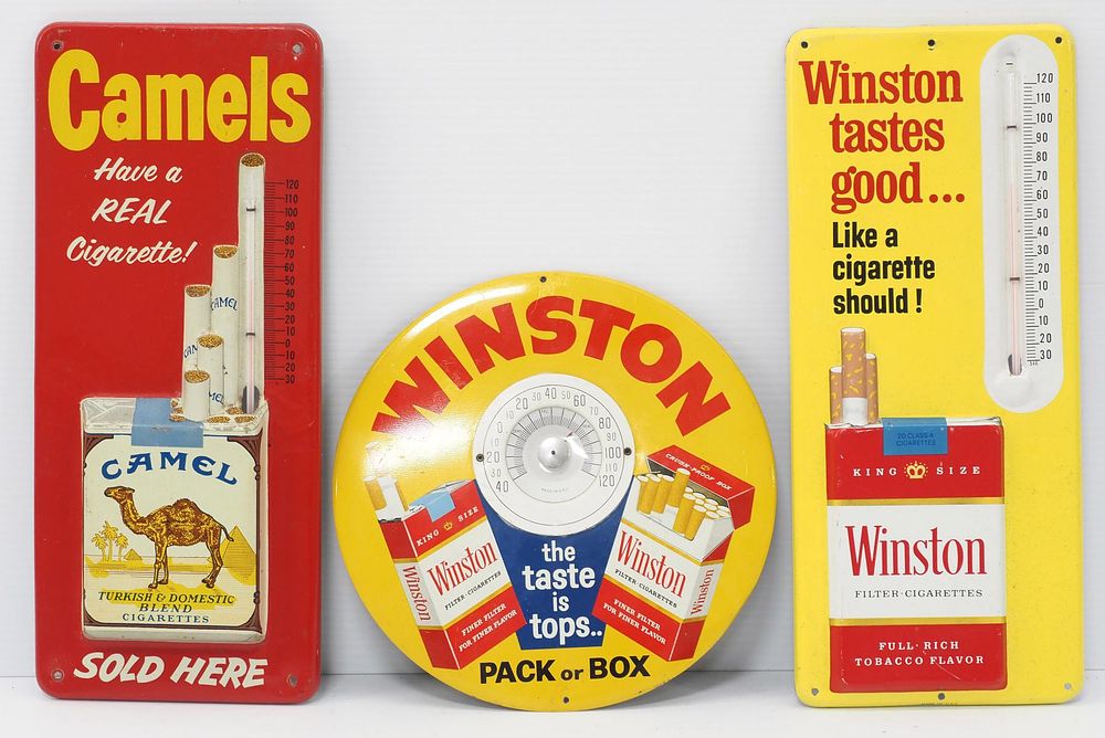 Lot 204: (3) Cigarette advertising thermometers