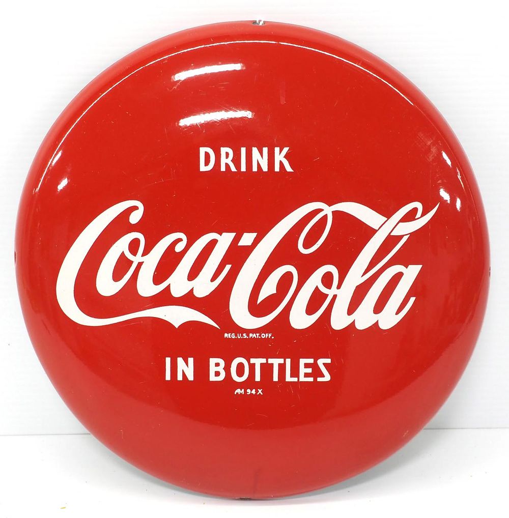 Lot 216: Coca-Cola button sign
