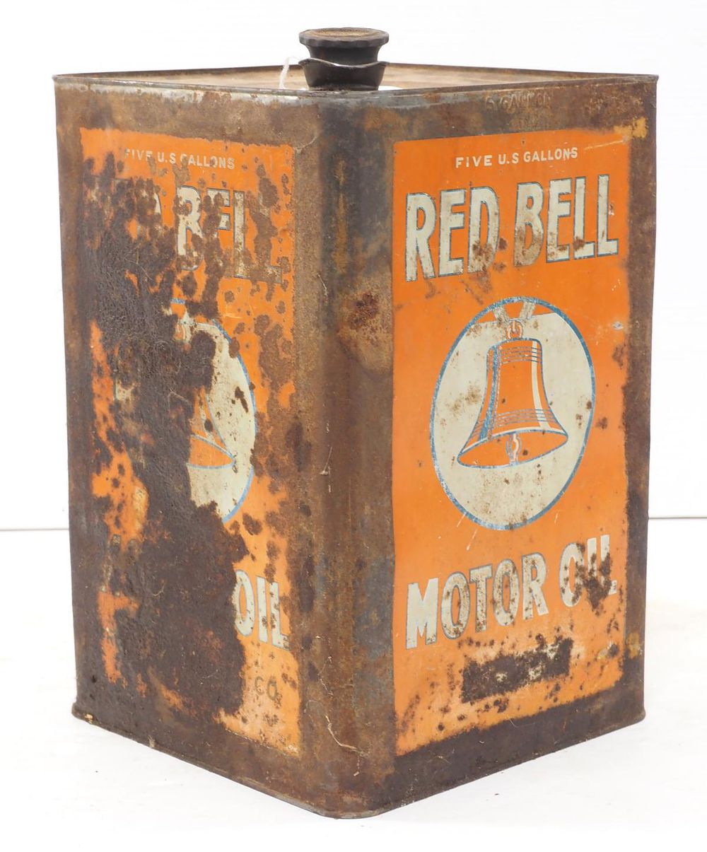 Lot 302: Red Bell 5-gallon Motor Oil tin