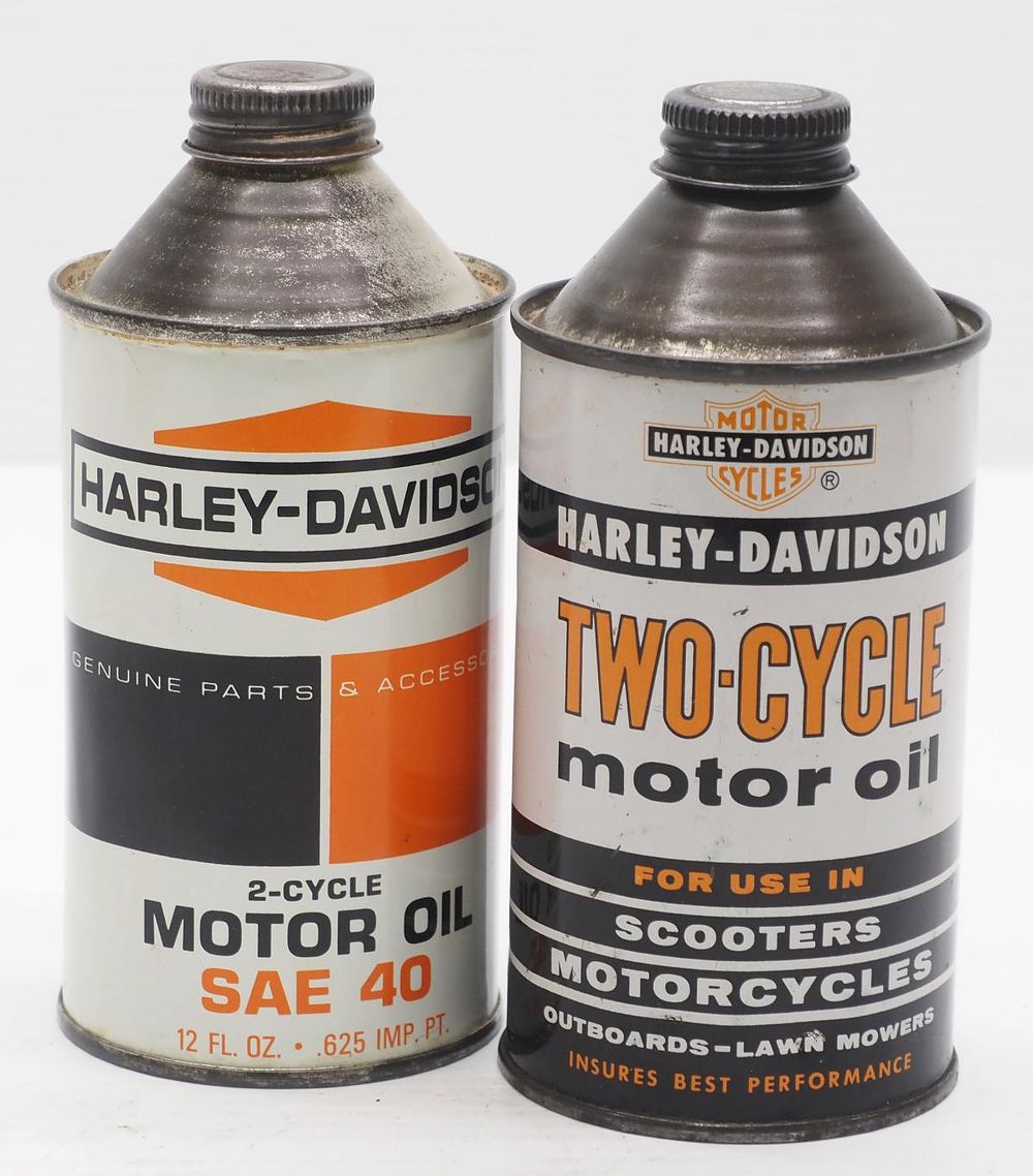 Lot 308: (2) 12 oz Harley Davidson 2-Cycle motor oil cans