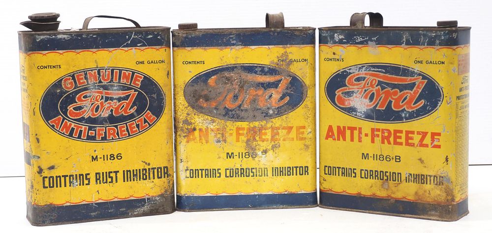 Lot 340: (3) 1-gallon Ford Anti-Freeze tins