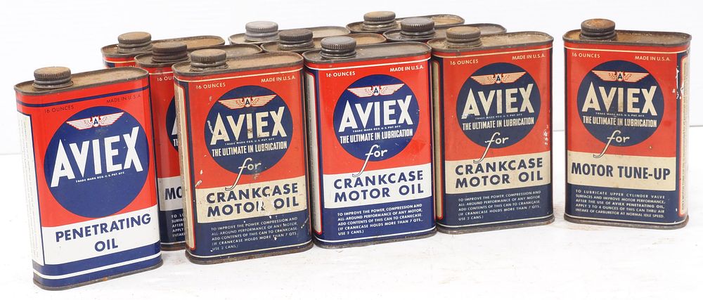 Lot 444: (11) Assorted Aviex oil tins