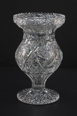 Early Cut-Glass Vase with Pinwheel Design - measures 13x7 Condition NOTICE! VERY IMPORTANT! 