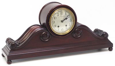J.E. Caldwell & Co. Mahongany Tambour Mantle Clock. Acanthus Leaf Decoration, 8-Day Time and 
