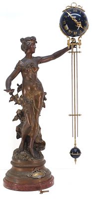 Large Moreau Figural French Swinging Mystery Clock. Large Figural French Swinging Mystery Clock 
