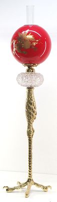 Guerin French Ostrich Leg Lamp with Red Cased Ball Globe. Pierre Emmanuel Guerin (1833-1911) 