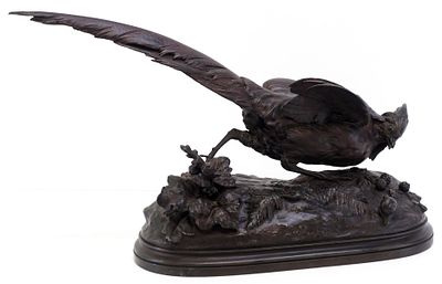 Pheasant Sculpture in Bronzed Spelter, by Paul Comolera (1818-1897) - Tip of tail has been 