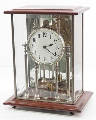 Early 20th Century Electromagnetic Clock with Glass Case and Mirrored Back - measures 