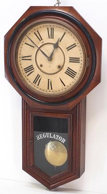 Ansonia Octagon-Face Short Drop Wall Regulator "A" Clock with 8-Day Time and Strike. Featured 