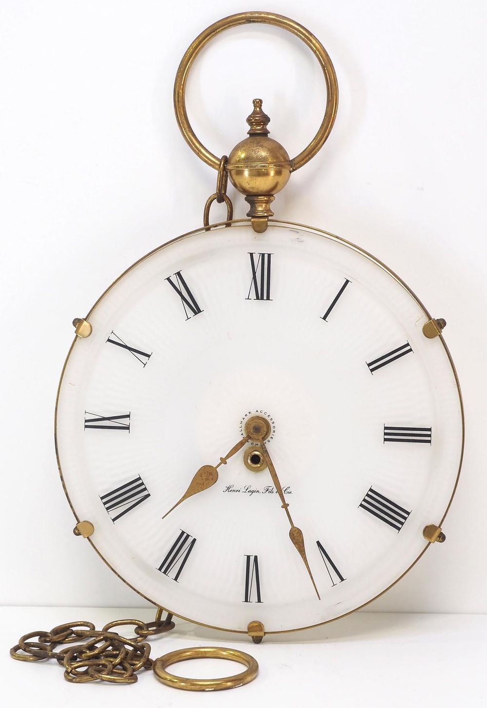 Lot 194: Henry Lagin Fils et Cie Pocketwatch-Style Wall Clock with Chain