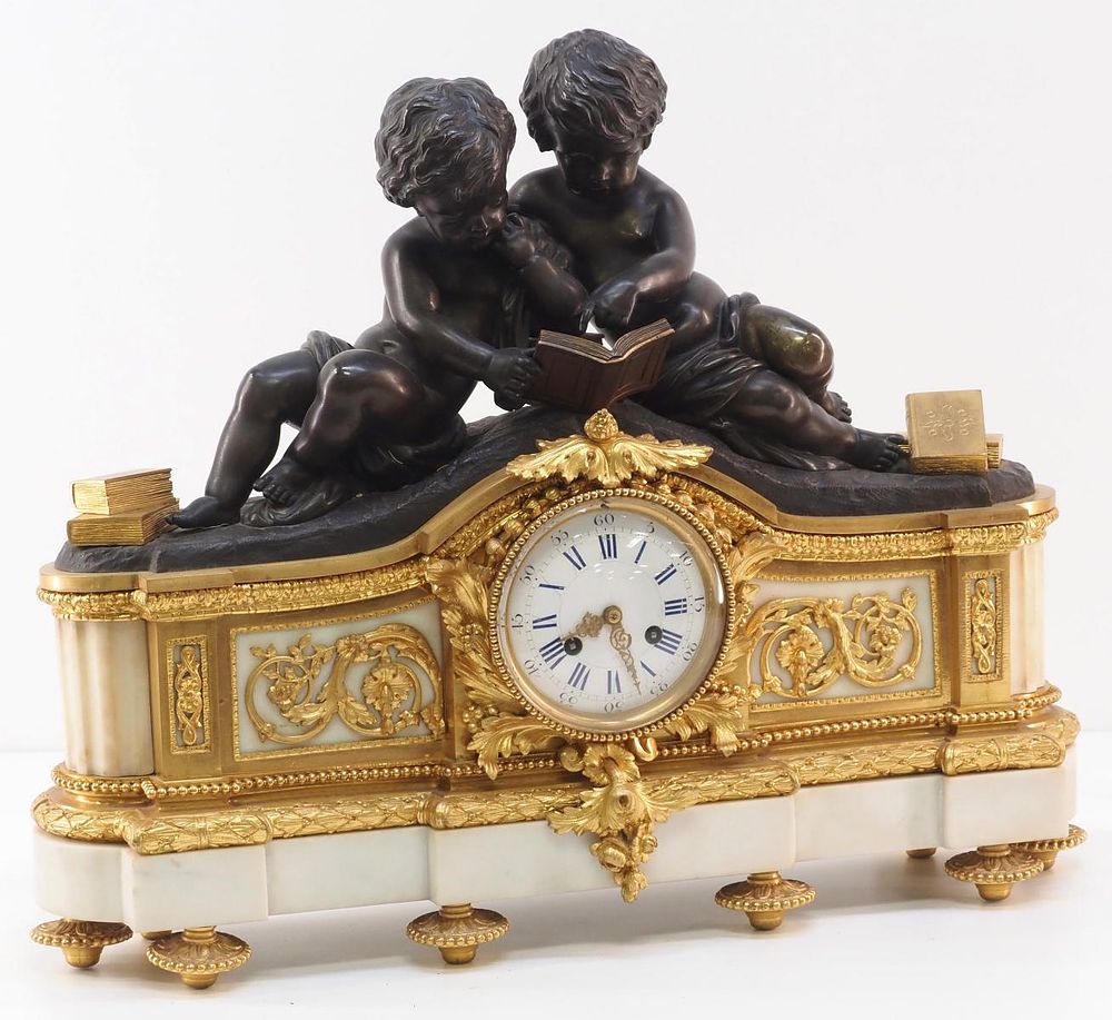 Lot 203: 19th Century French Figural Mantle Clock with Bronze Cherubs