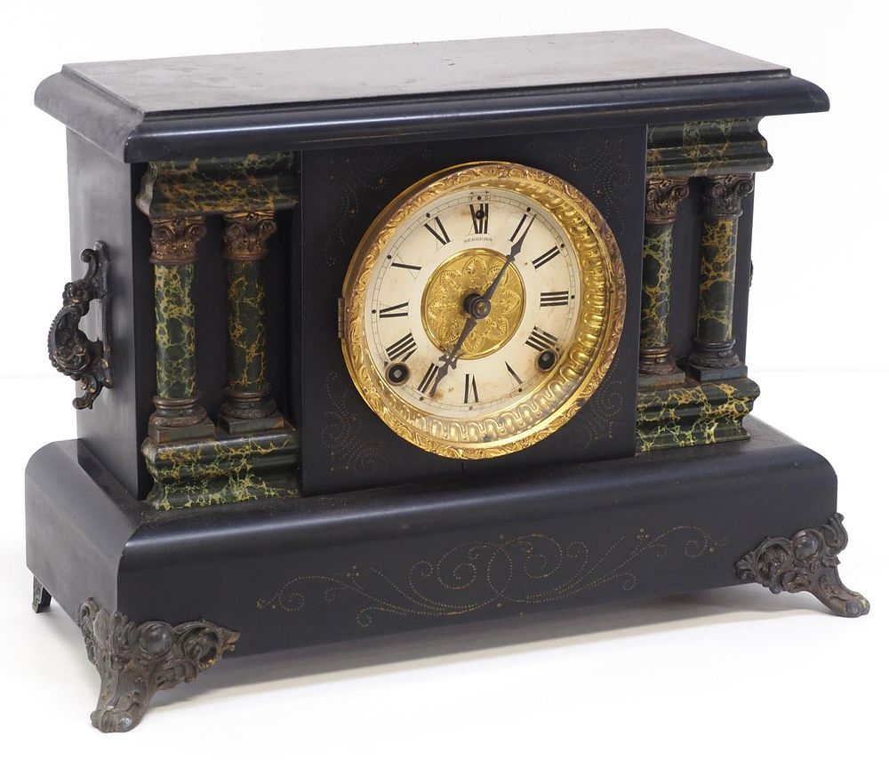 Lot 235: Sessions Wood-Cased 4 Ionic Columned Mantle Clock