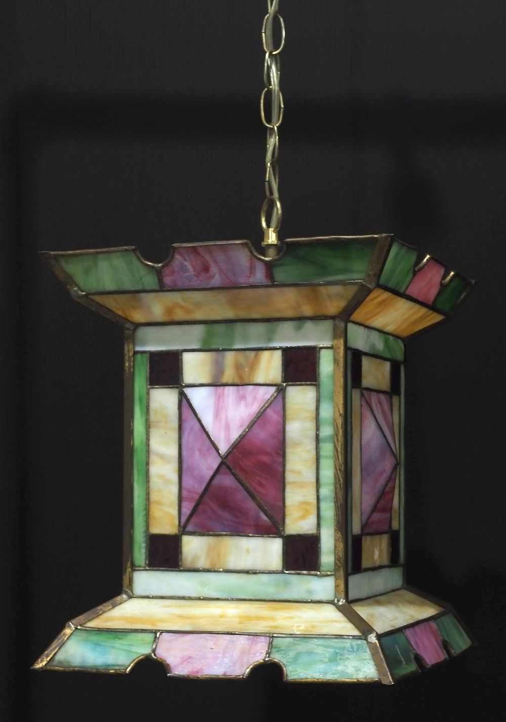Lot 244: 20th Century Geometric Leaded Glass Hanging Hall Light