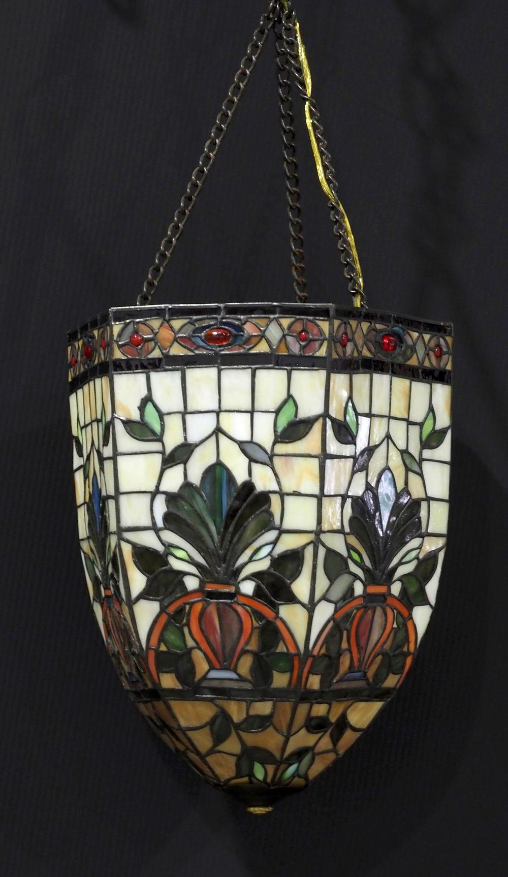Lot 245: Stained Glass Foyer Light with Floral Motif